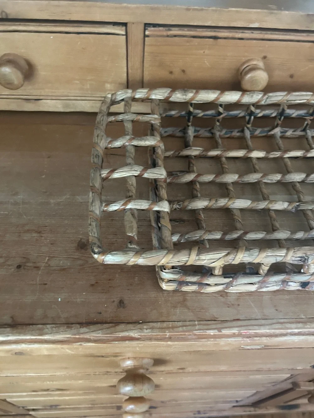Vintage Anthropologie 36” Long Woven Rattan Wicker Tray Basket Y2K c. 1998 RARE